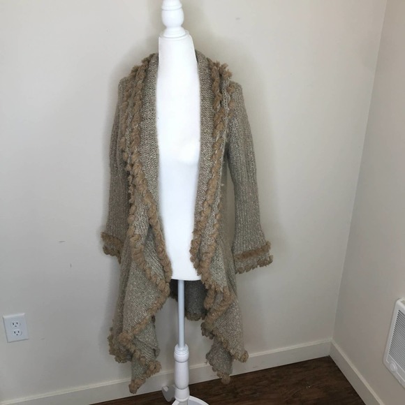 BOSTON PROPER Hi Lo  Oatmeal Brown Cardigan Sweater Coat, size XXSmall - Picture 1 of 5